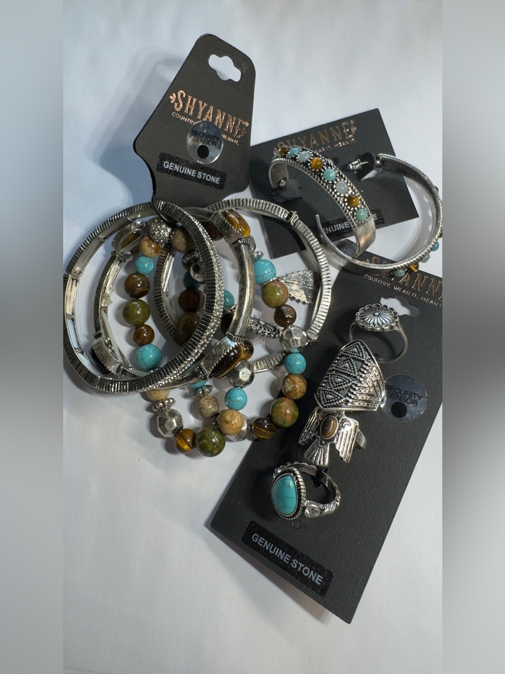 Shyanne Silver-Tone Turquoise & Earth-Tone Bead Bracelet and Size 7 Ring
